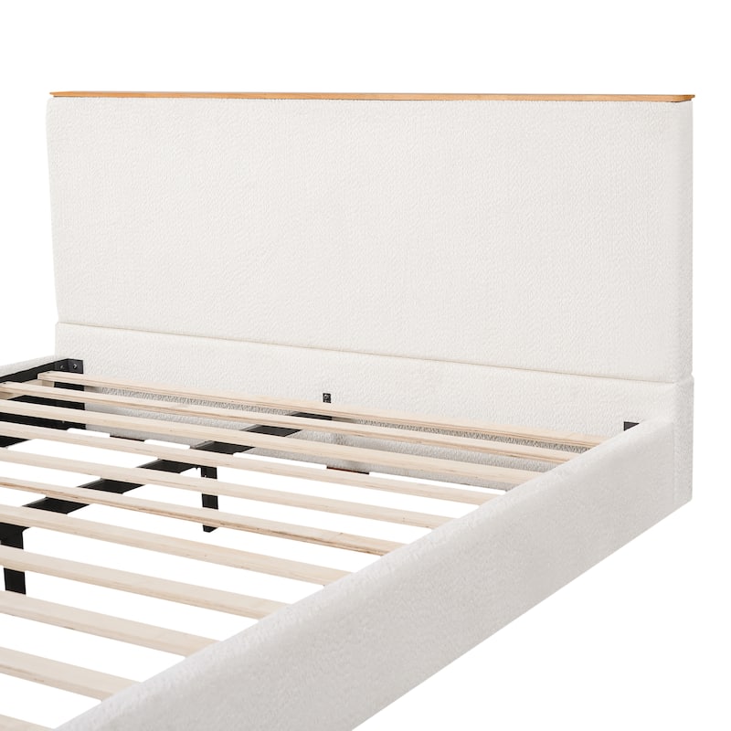 Christopher Knight Home - Verdes Modern Soft Boucle Upholstered Platform Bed with Solid Wood Legs, Trim & Padded Headboard
