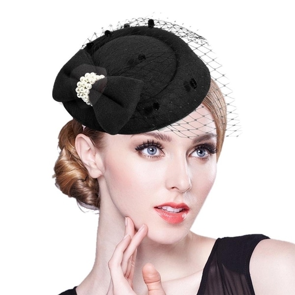 Vintage Solid Color Mesh Faux Pearl Women Fascinator Hair Clip Party Derby Hat. Opens flyout.