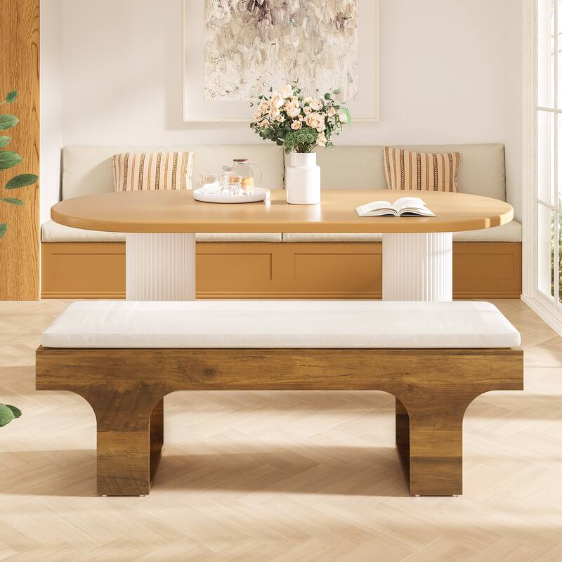 55.2" Dining Bench with Linen Cushion, End of Bed Upholstered Bench
