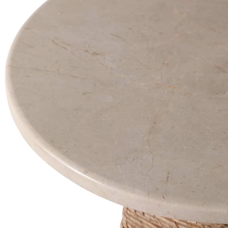 Stone and Marble Top Accent Table Pandan Hexagon Base - 20" Ivory - 17" x 17" x 20"