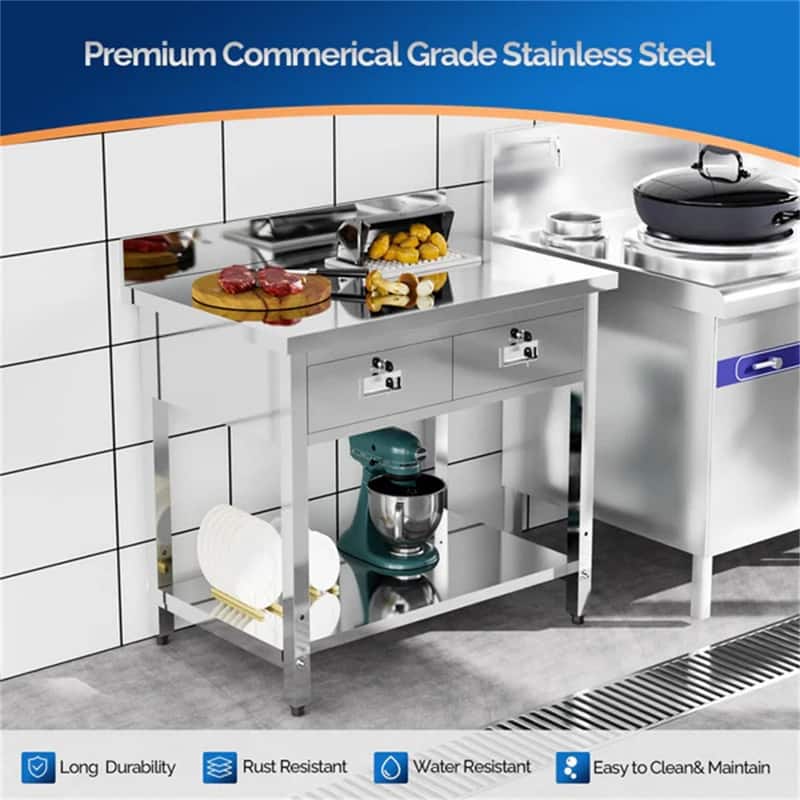 36 x 24 Inches Stainless Steel Table with 2 Drawers - N/A