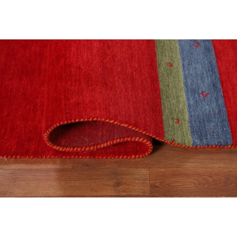 Striped Red Gabbeh Oriental Area Rug Handmade Wool Carpet - 5'8"x 7'11"