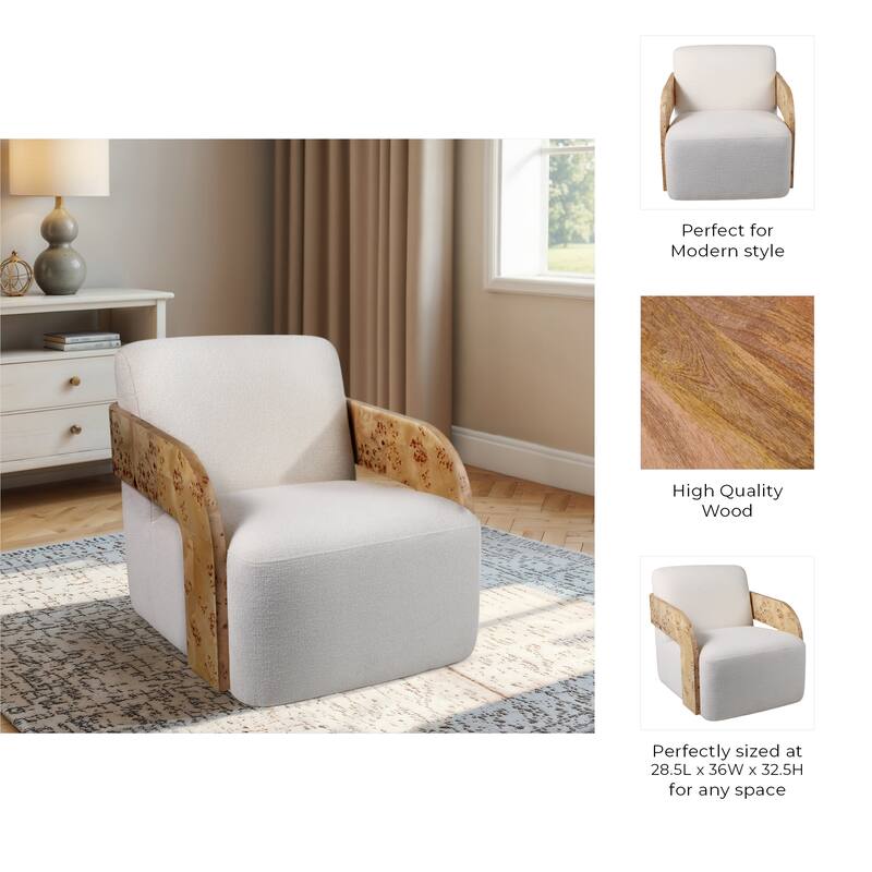 Accent Chair Wood Non-Woven Fabric Rubber Wood Modern Style for Home Office Bedroom Living Room - 33" Ivory & Beige