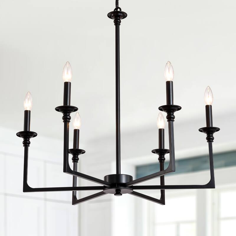 Bella Depot 28" 6-Light Black Metal Chandelier Adjustable Pendant Light for Dining Room Bedroom