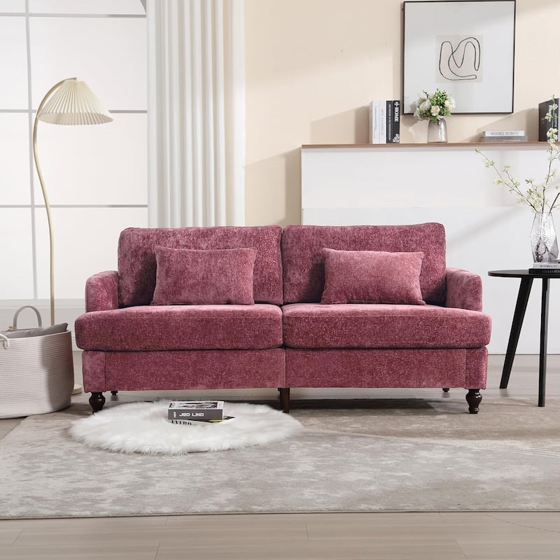 Roomfitters Chenille Loveseat Sofa, Mid-Century 2-Seat Upholstered Couch with Wooden Legs for Living Room