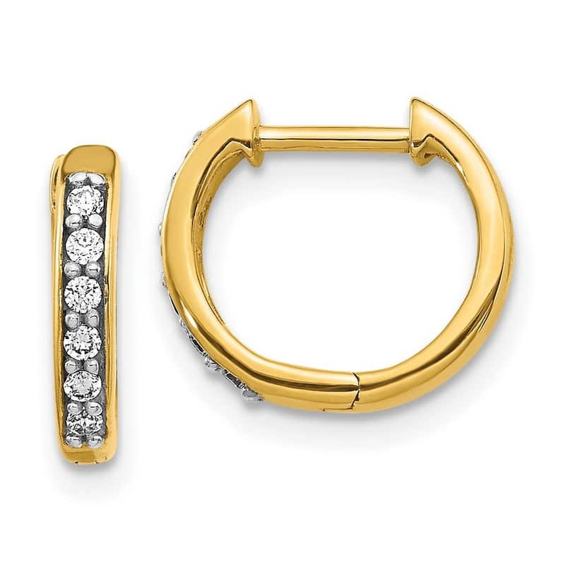 Curata 14k Yellow Gold Solid Open back Diamond Hoop Earrings - 11x12mm Wide 2mm Thick
