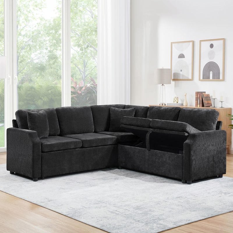 Roomfitters L-Shaped Sectional Sofa Bed with Sleeper and Hidden Storage Compartment for Living Room