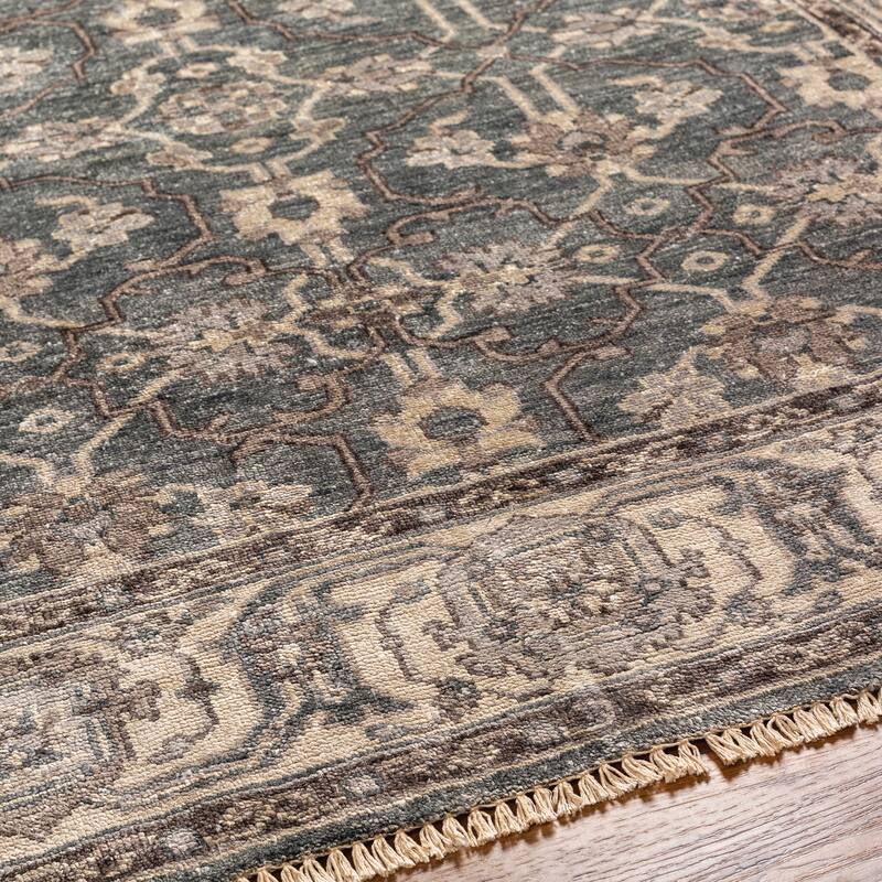 Hand-Knotted Bingham Border Viscose Area Rug - 8' Round