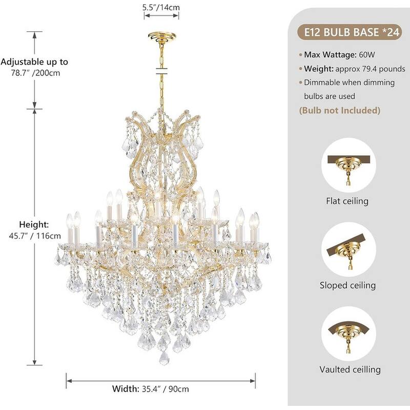 KAYLA Large Crystal Chandelier-24-Light Chandelier Light Fixture Modern Maria Theresa Crystal Chandeliers
