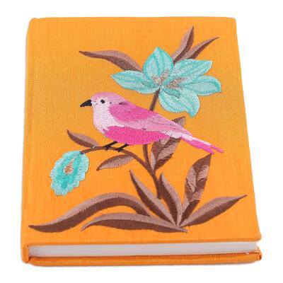 Novica Handmade Natures Saffron Beauty Rayon Embroidered Journal