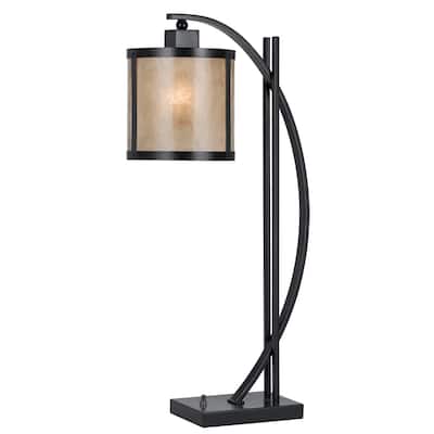 HomeRoots26" Charcoal Metal Table Lamp With White Drum Shade - 7