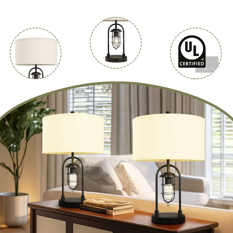 Metal Table Lamp With Night Light Linen Shade Set of 2