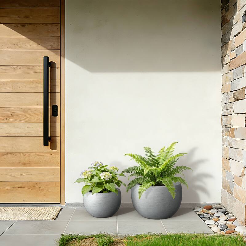 Concrete Round Bowl Planter with Drainage Hole(Upgraded Interior)