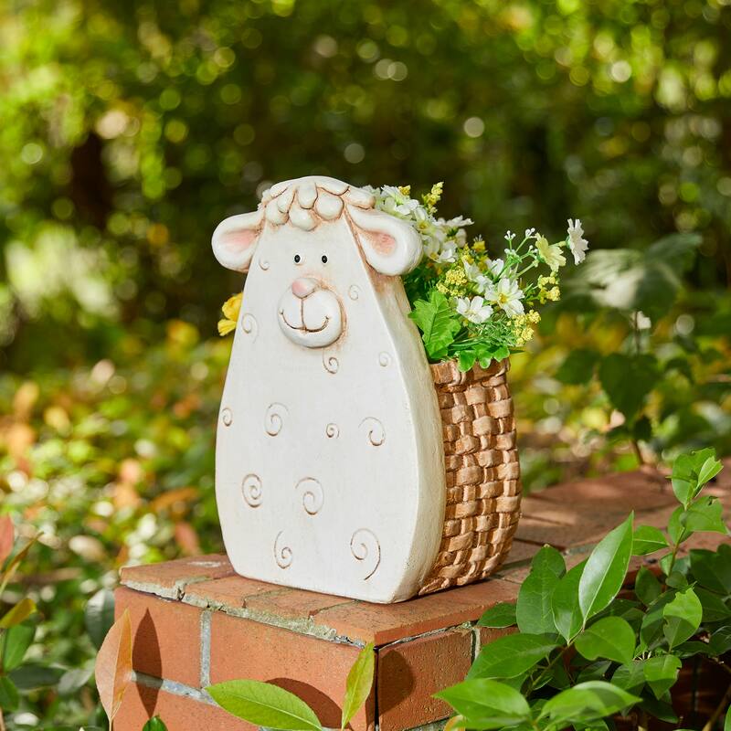 Glitzhome Set of 2 MGO Cute Sheep & Cow Statue Planter