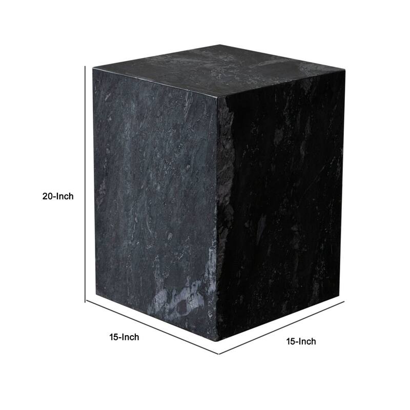 Rey Side End Table, 15 Inch Square Natural Black Marble Pedestal