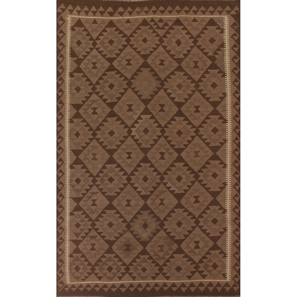 Hand Woven Oriental 100% Wool Carpet Southwestern Geometric Brown Kilim Area Rug - 9' 10'' X 6' 7''