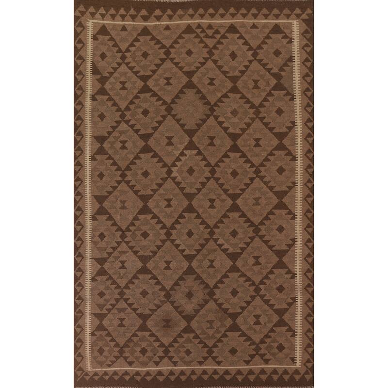 Hand Woven Oriental 100% Wool Carpet Southwestern Geometric Brown Kilim Area Rug - 9' 10'' X 6' 7''