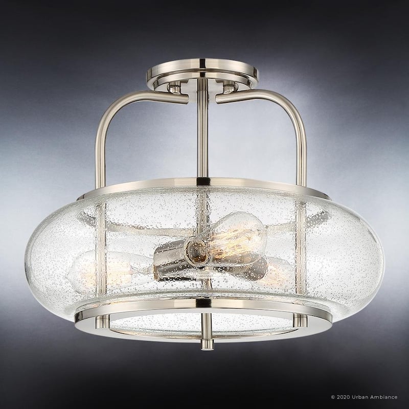 Luxury Utilitarian Ceiling Light, 12"H x 16"W, with Coastal Style, Brushed Nickel, by Urban Ambiance