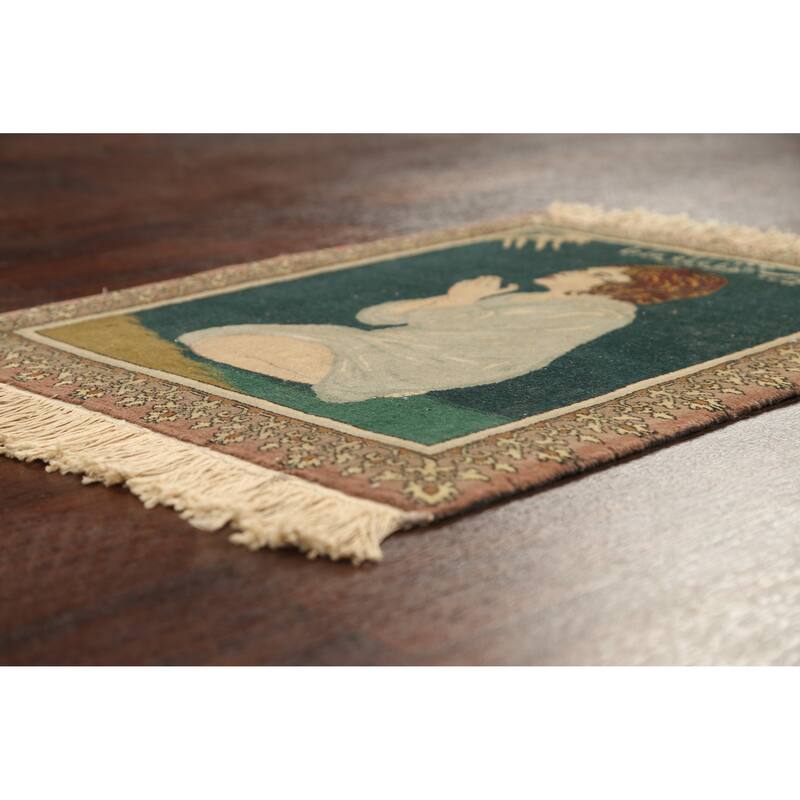 Vegetable Dye Pictorial Tabriz Persian Area Rug Handmade Wool Carpet - 1'7" x 2'1" Square