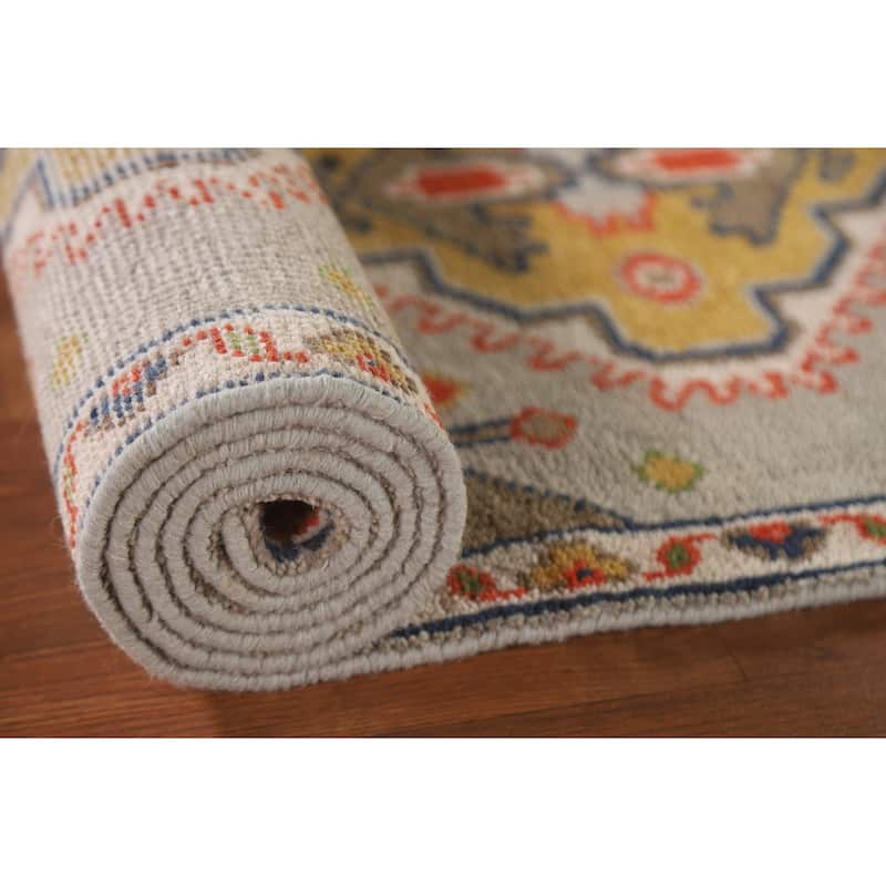 Geometric Green Kazak Indian Runner Rug Handmade Wool Carpet - 2'7"x 9'1"