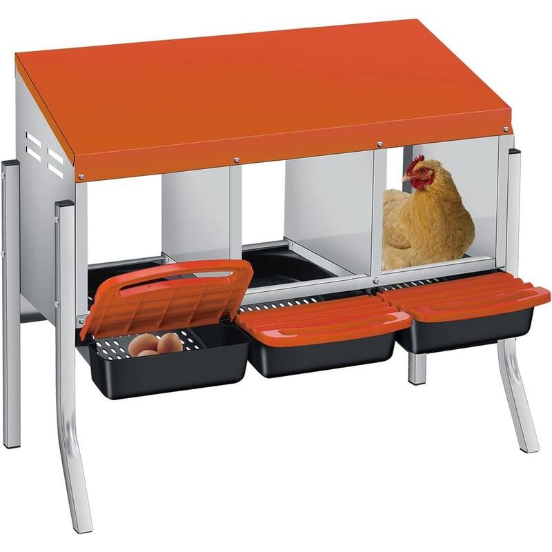 3 Holes Egg-Laying Boxes Nesting Boxes for Chickens Coops with Legs - Orange