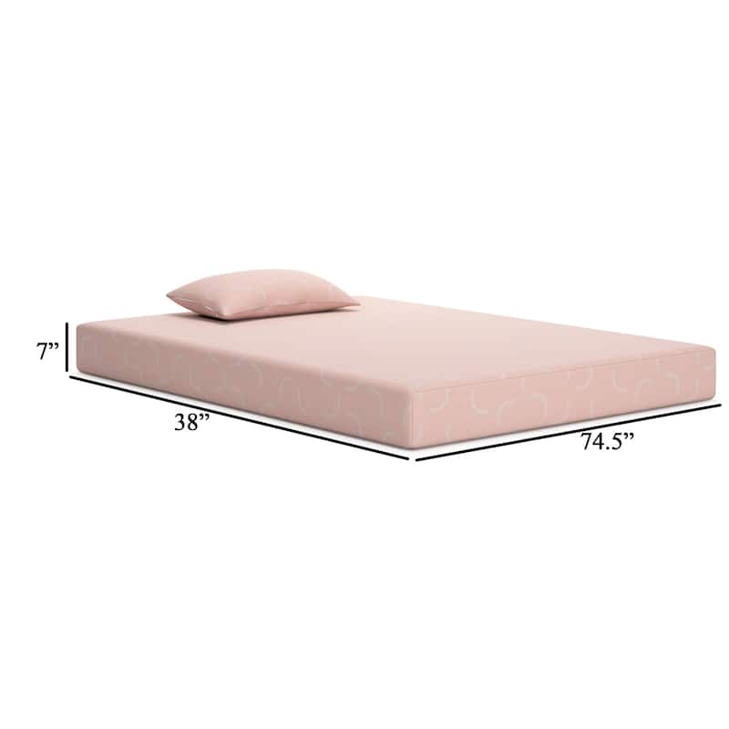 Ruve Twin Mattress, Standard Pillow, Memory Foam, Light Pink 7 Inch