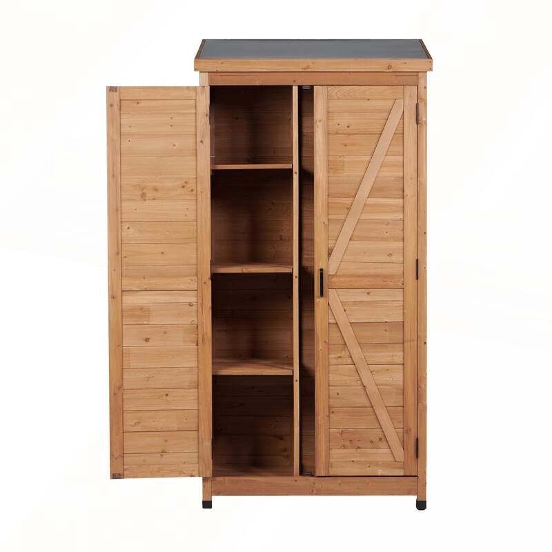 Outdoor Wooden Storage Shed with Metal Top