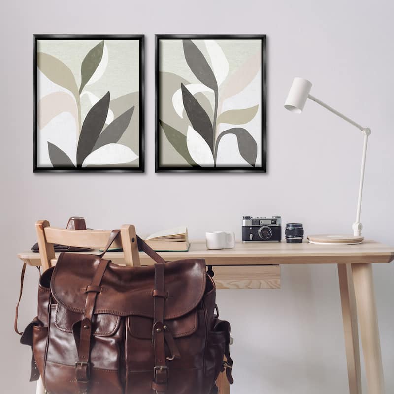 Stupell Neutral Leaf Shapes Framed Floater Canvas Wall Art Design By June Erica Vess (Set of 2)