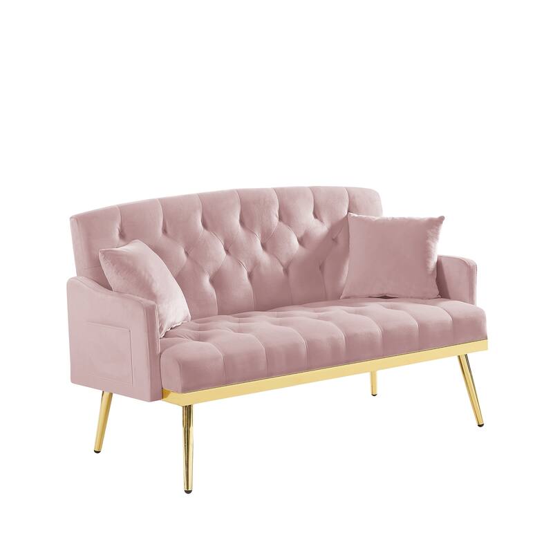 Pink Velvet Tufted Back Loveseat Sofa Bed Bath & Beyond 39638003