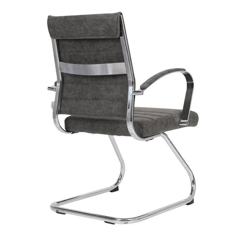 Benmar Series Mid Back Modern Leather Office Executive Desk Chair, Ergonomic Seating with Stainless Steel Sled Base