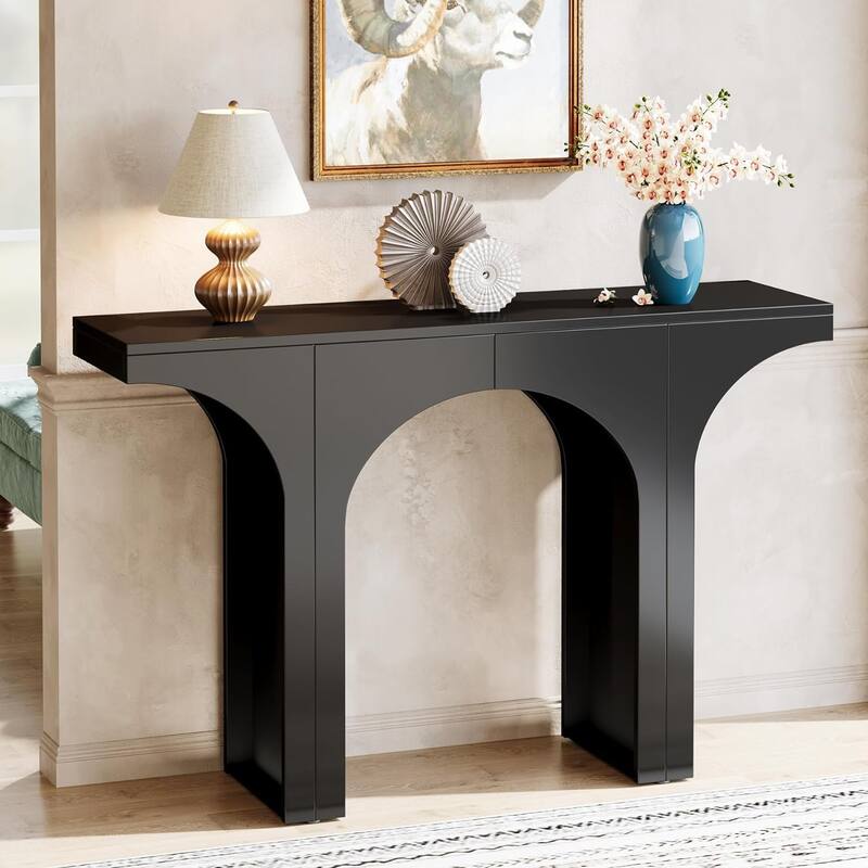 Black Console Table, 47 Inches Wood Sofa Table