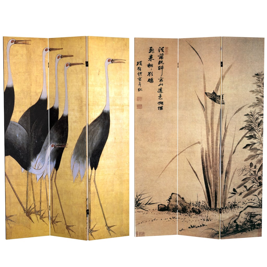 Handmade Canvas Double-sided 6-foot Cranes Room Divider (China)