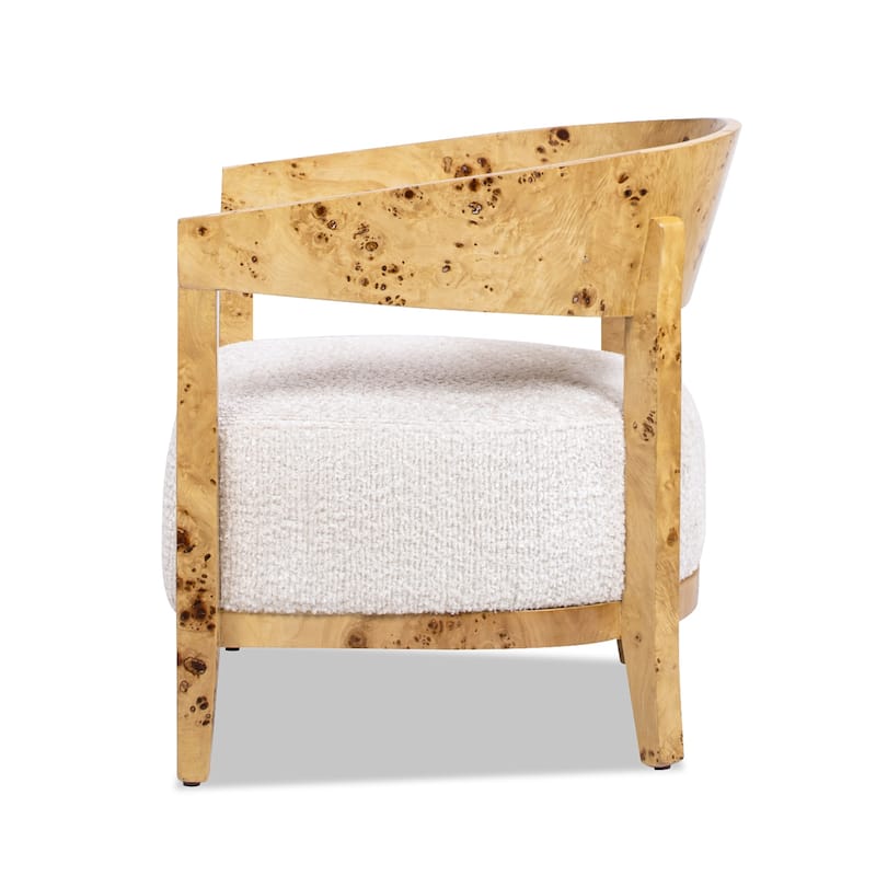 Madrid 26.5" Curved Barrel Burl Wood Accent Arm Chair