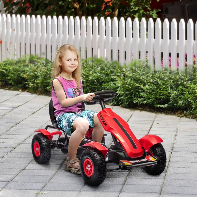 Adjustable Pedal Go Kart for Kids, 3-Wheel Pedal Car with Handbrake, Reverse Drive & Shock-Absorbing Rubber Tires, Ages 5-12