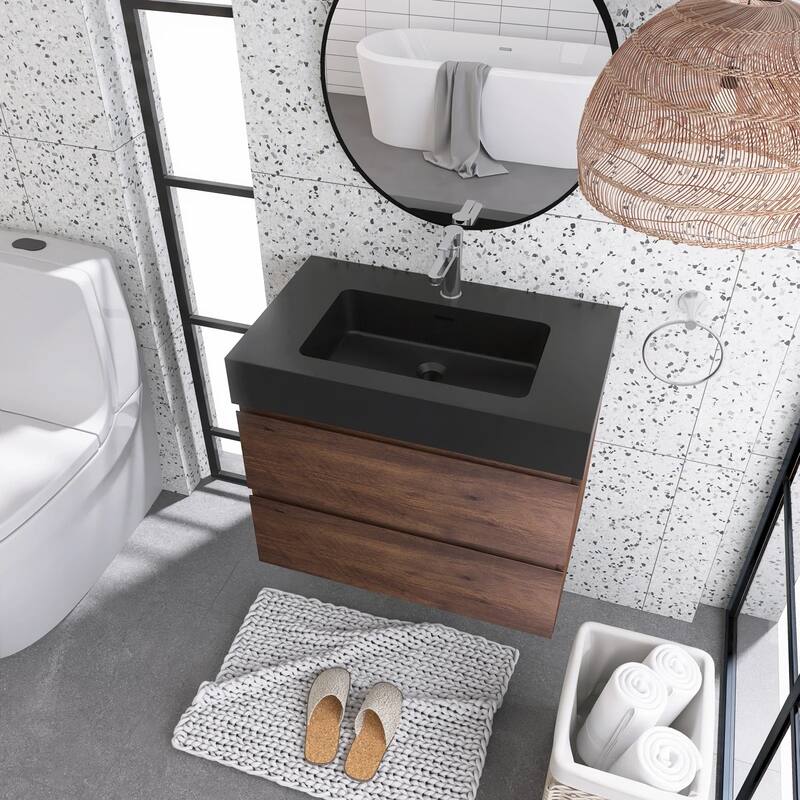 Single Sink Floating Bath Vanity in with Solid Surface Top