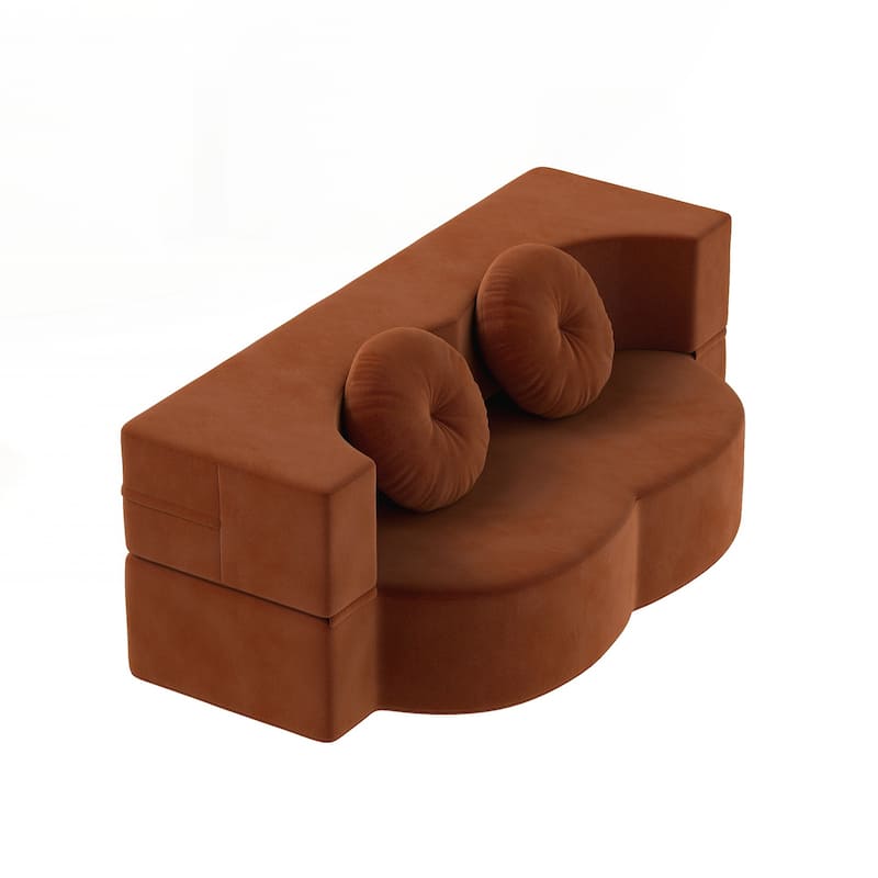 Modern Floor Sofa with 2 Pillows,Convertible Plush Corduroy Foam-Filled Sleeper Sofa Bed