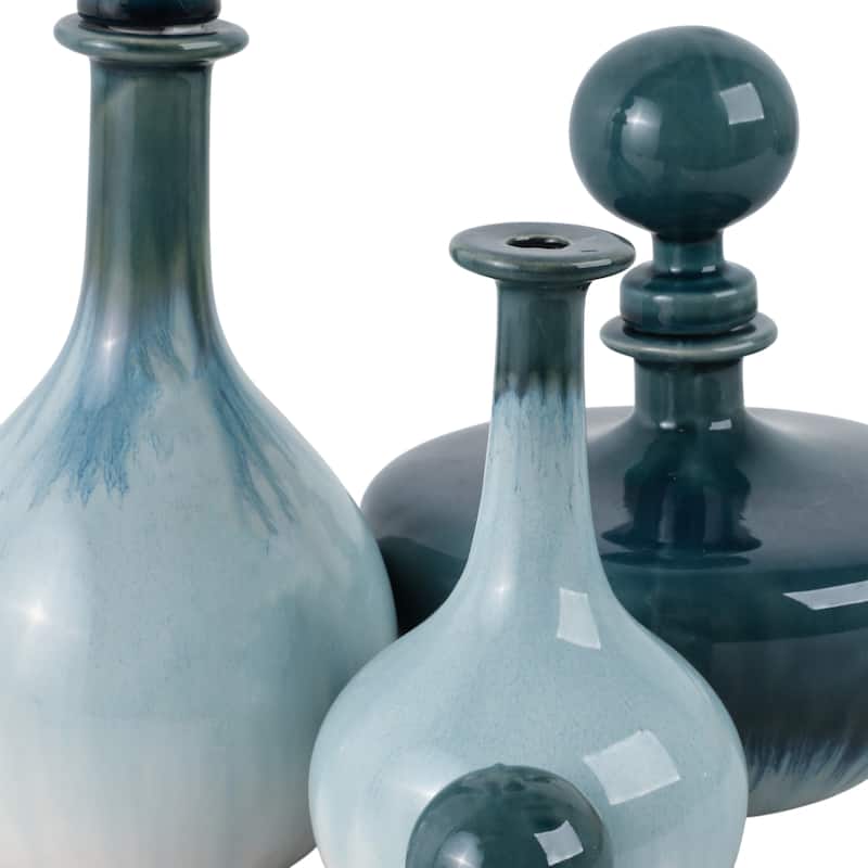 Stoneware Decorative Vase Coastal Style (Set of 3) - 14/12/10" Blue