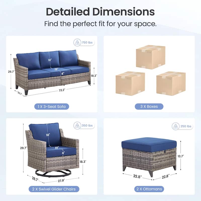 Pocassy Outdoor Patio Furniture Wicker Sofa Swivel Chair Set