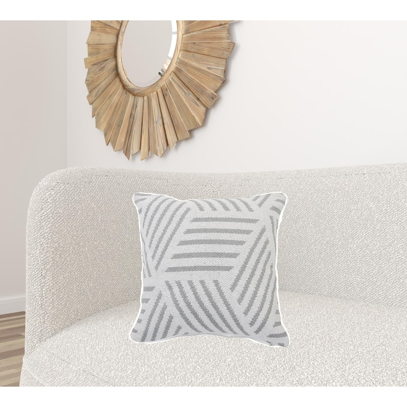 HomeRoots 20" X 20" Gray And White 100% Cotton Geometric Zippered Pillow
