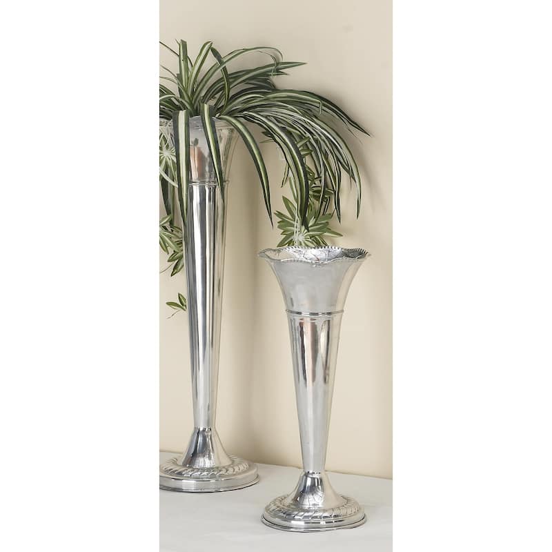 Aluminum Metal Flute Shaped Decorative Vase - Silver - Roche River Decor