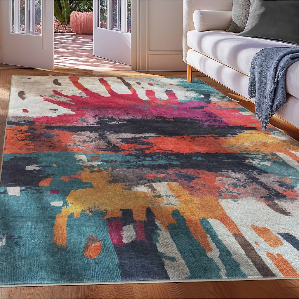 Well Woven Apollo Abstract Chromatic Splash Modern Abstract Area Rug