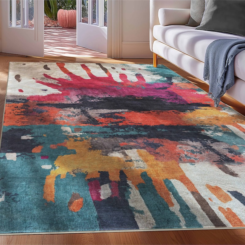 Well Woven Apollo Abstract Chromatic Splash Modern Abstract Area Rug - 5'3" x 7'3" - Multi