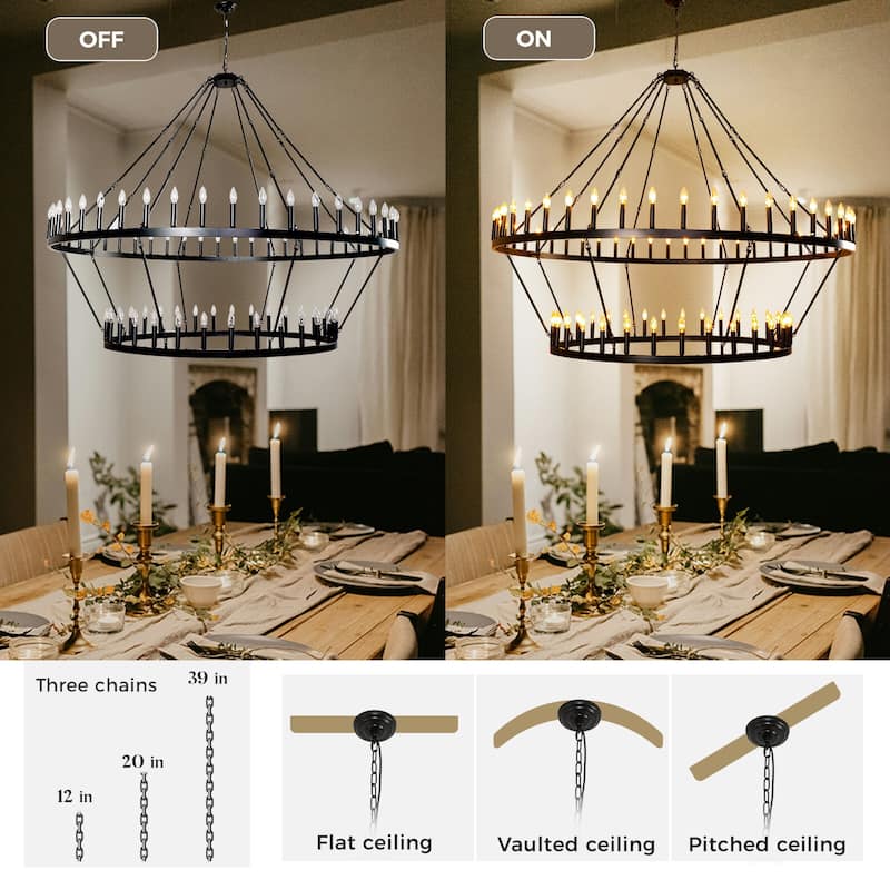 Large Black Wagon Wheel Chandelier Farmhouse Pendant Light Fixture