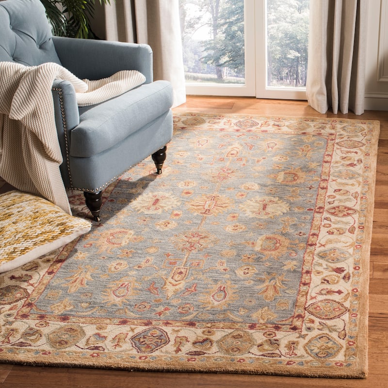 SAFAVIEH Handmade Anatolia Bibbi Traditional Oriental Hand-spun Wool Rug - 9' x 12' - Blue/Ivory