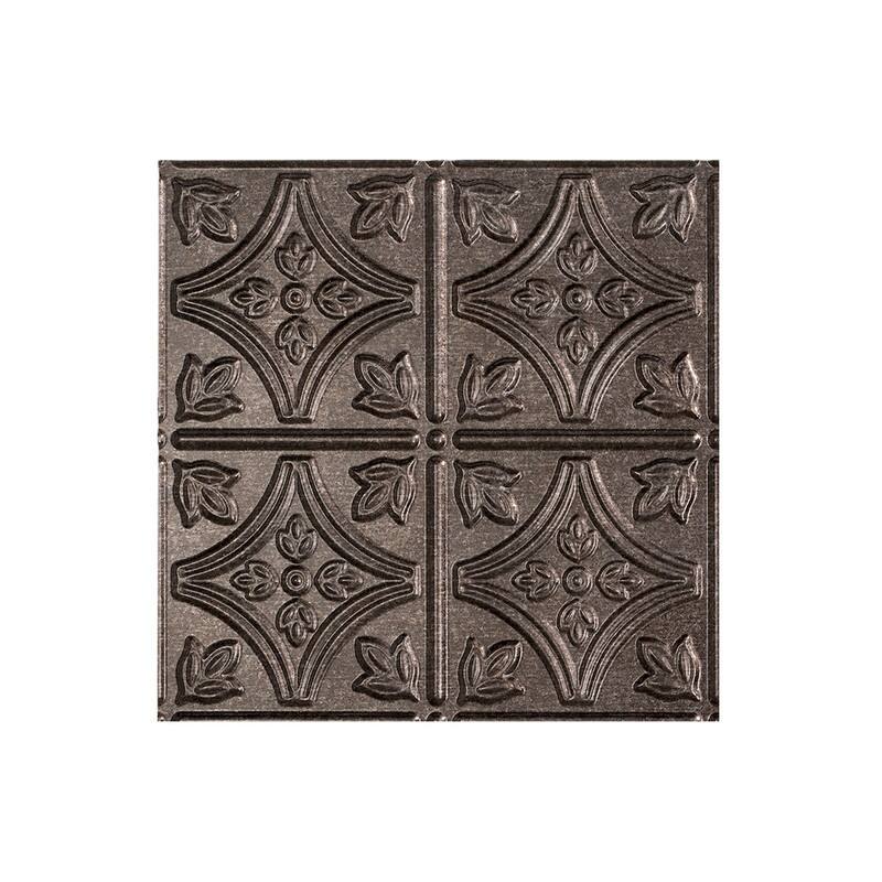 FASÄDE Traditional Style 1 Decorative Vinyl 2ft x 2ft Lay in Ceiling Panel in Smoked Pewter (5 Pack) - 12in x 12in Sample - Smoked Pewter