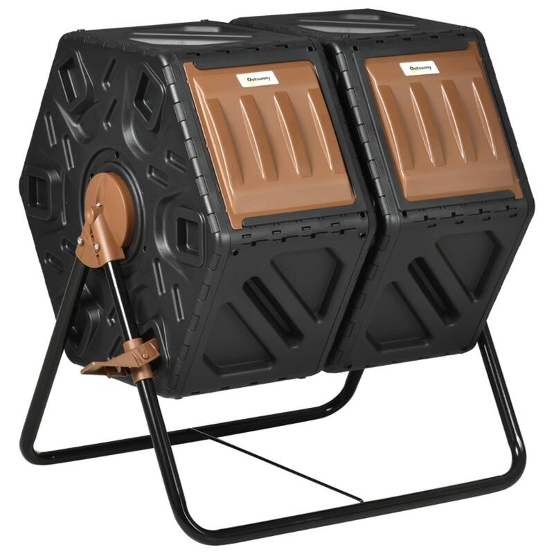 Two-Chamber Tumbling Compost Bin with 360 Rotation Design - 26.5" L x 23.5" W x 30.25" H - ABS