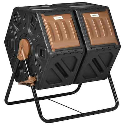 Two-Chamber Tumbling Compost Bin with 360 Rotation Design - 26.5" L x 23.5" W x 30.25" H