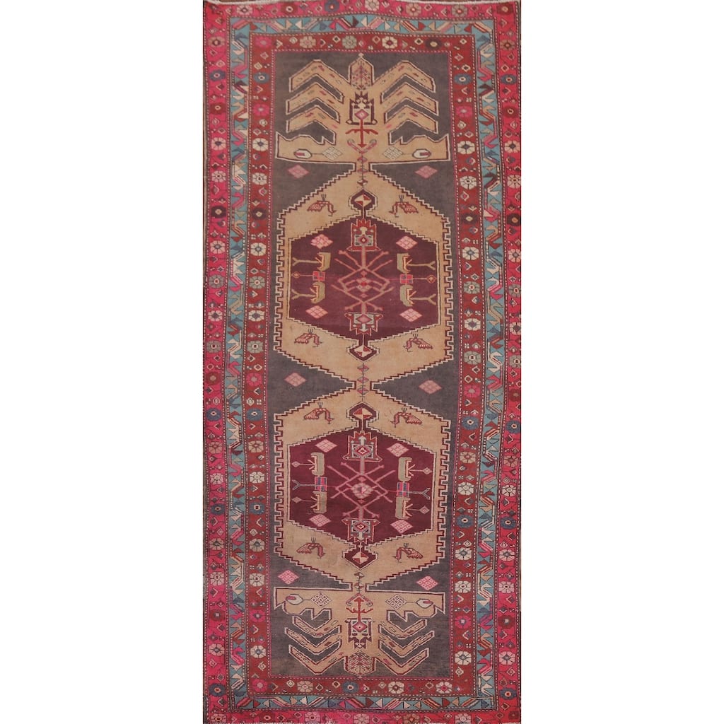 Hand Knotted Oriental 100% Wool Carpet Traditional Geometric Greys & Charcoal Meshkin Runner Rug - 9' 6'' X 3' 11''