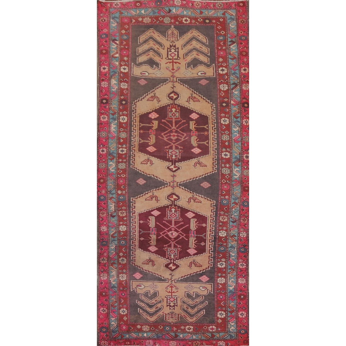 Hand Knotted Oriental 100% Wool Carpet Traditional Geometric Greys & Charcoal Meshkin Runner Rug - 9' 6'' X 3' 11''