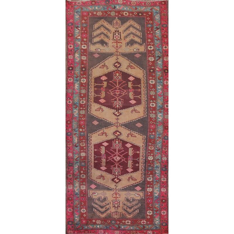 Hand Knotted Oriental 100% Wool Carpet Traditional Geometric Greys & Charcoal Meshkin Runner Rug - 9' 6'' X 3' 11''